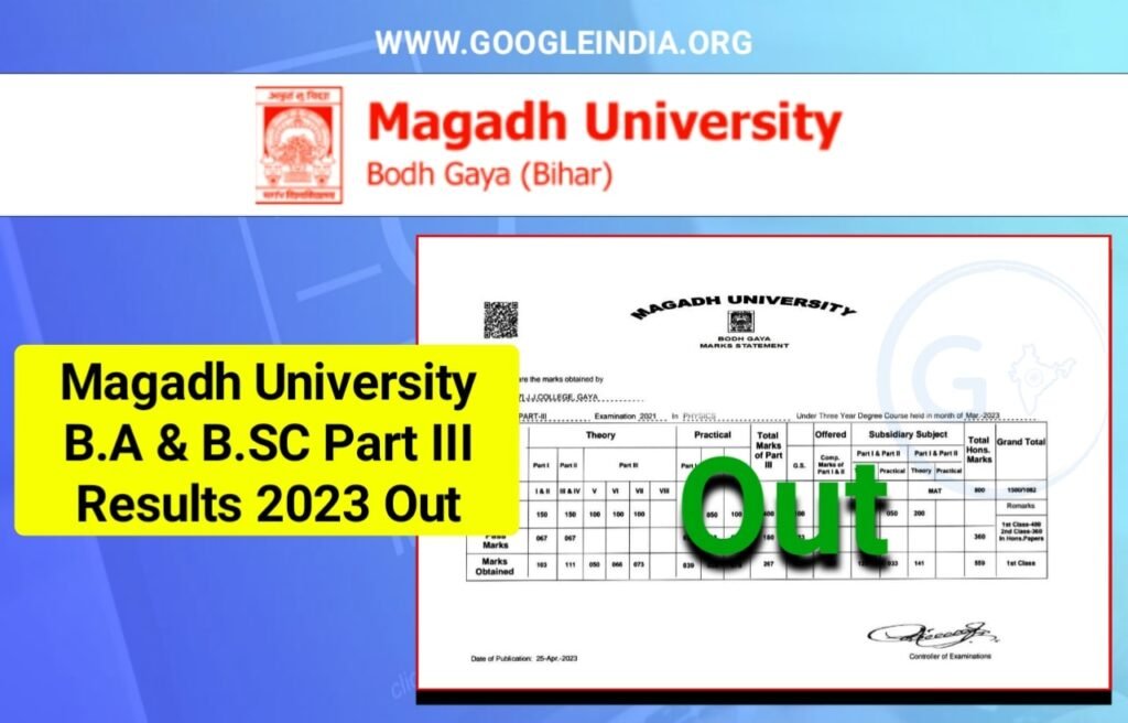 Magadh University BA & Bsc Part 3 Results 2023
