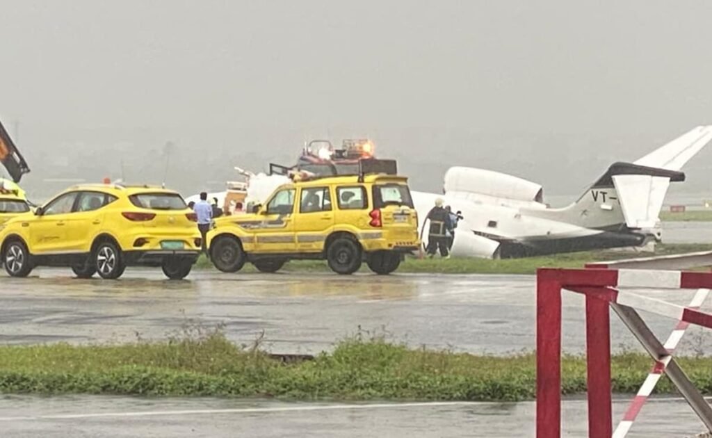 Private plane lands off runway amid heavy rain at Mumbai airport