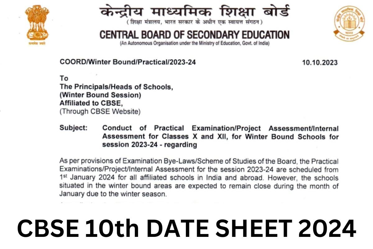 CBSE 10th Date Sheet 2024 PDF, Cbse.gov.in Class 10 Time Table Official